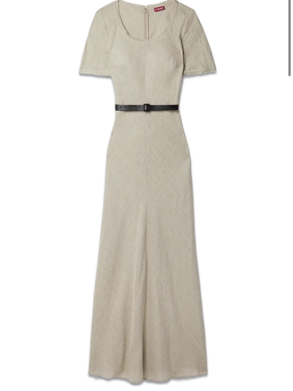 STAUD Beige Scoop-Neck Maxi Dress with Black Belt